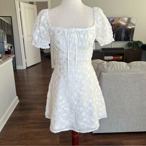 Lulus White Textured Floral Jacquard Mini Dress